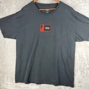 OBEY Mens XL Graphic T Shirt Black Red Face Logo Quality Dissent Since 1989